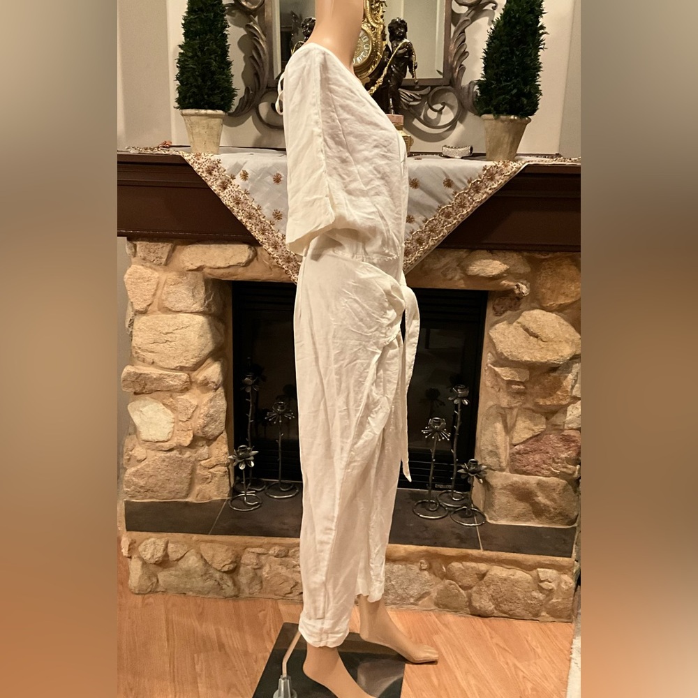 Free People Shining Sun Tie Front Off White / Ivory jumpsuit M - Picture 9 of 13